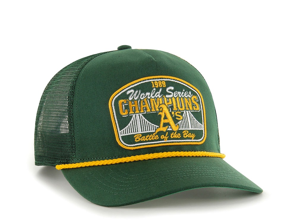 47Brand Oakland Athletics Dark Green World Series Chanpions Patch Edition Trucker Hitch Snapback Gorra