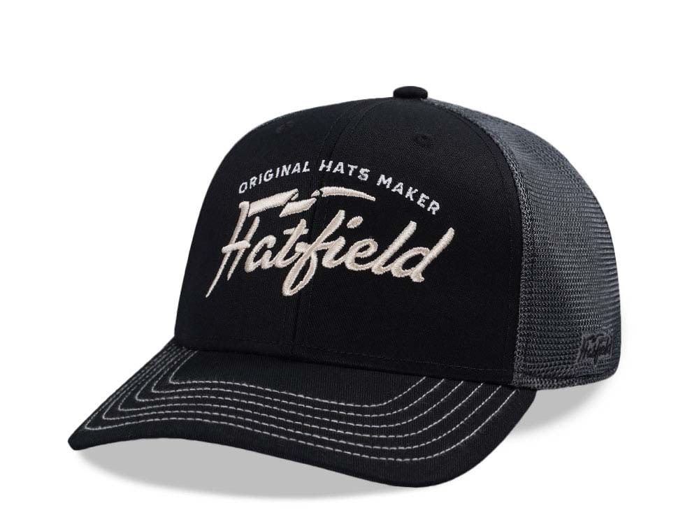 Hatfield Original Script Black Gray Trucker Snapback Gorra