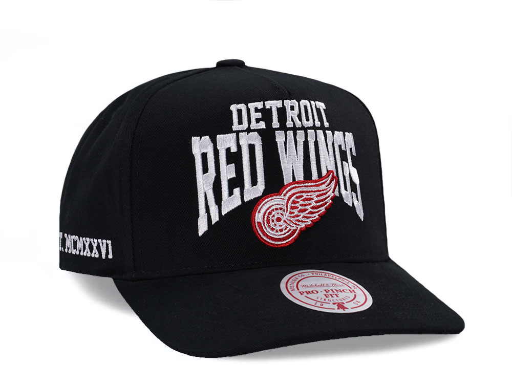 Mitchell & Ness Detroit Red Wings Black Pro Pinch Fit Snapback Gorra