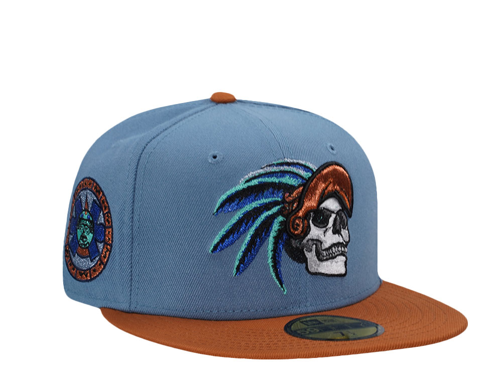 New Era Mexico Aztec Skull Warrior Sky Blue Two Tone Edition 59Fifty Fitted Gorra