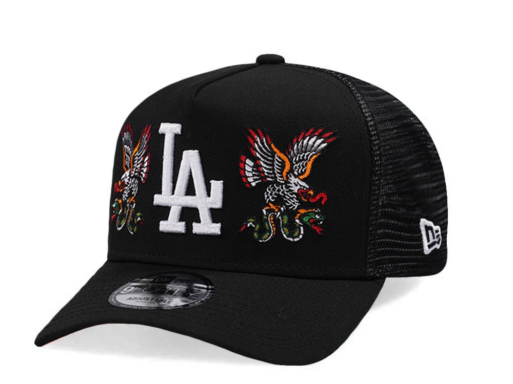 New Era Los Angeles Dodgers Double Eagle Black 9Forty A Frame Trucker Snapback Gorra