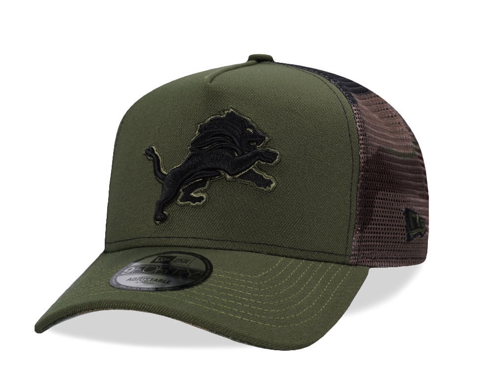 New Era Detroit Lions Green Camo Trucker Edition 9Forty A Frame Snapback Gorra