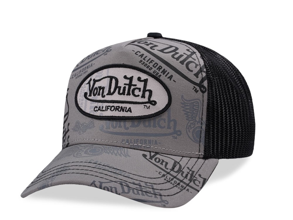 Von Dutch Oval Patch Gray Script Edition Trucker Snapback Gorra