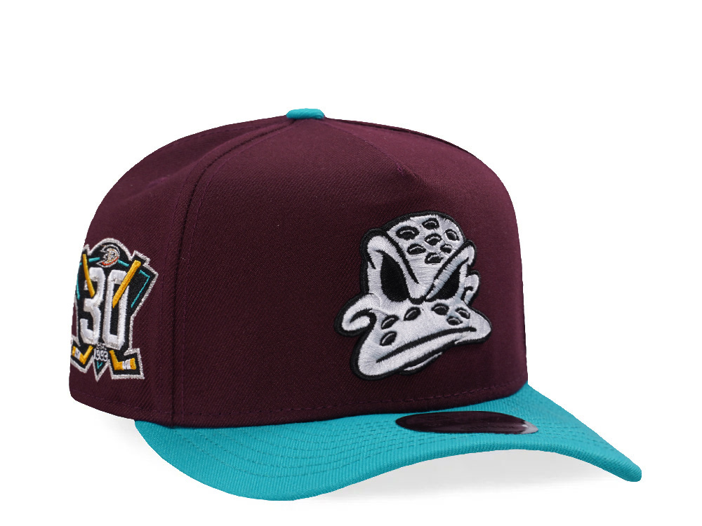 New Era Anaheim Ducks 30th Anniversary Maroon Two Tone Edition 9Fifty A Frame Snapback Gorra
