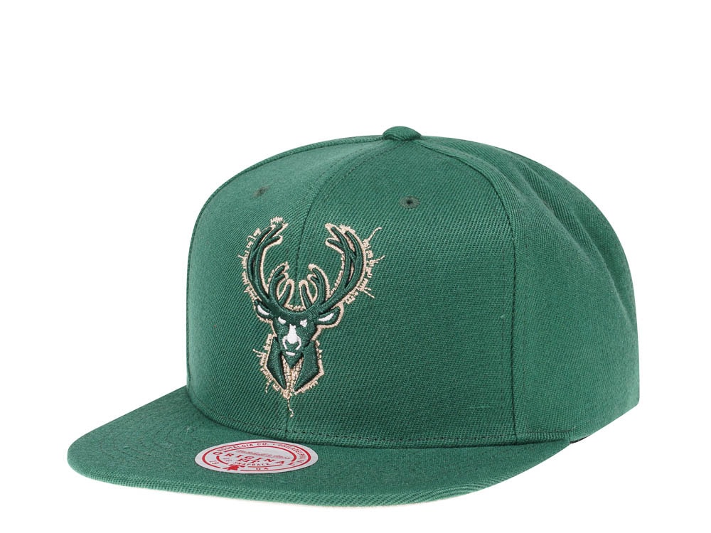 Mitchell & Ness Milwaukee Bucks NBA Embroidery Glitch Hardwood Classic Snapback Gorra