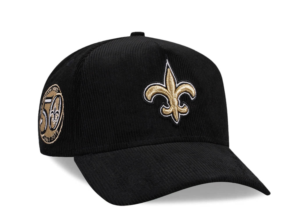New Era New Orleans Saints 50th Anniversary Black Corduroy Edition 9Forty A Frame Snapback Gorra