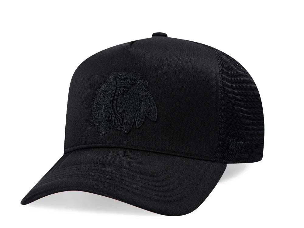47Brand Chicago Blackhawks Black Tri Tone Foam Offside Trucker Snapback Gorra