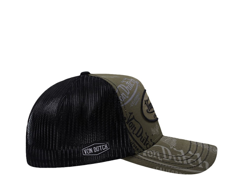 Von Dutch Oval Patch Multilogo Olive  Trucker Snapback Gorra