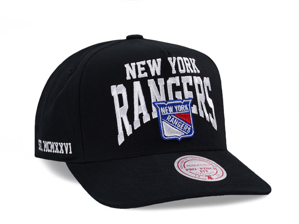 Mitchell & Ness New York Rangers Black Pro Pinch Fit Snapback Gorra