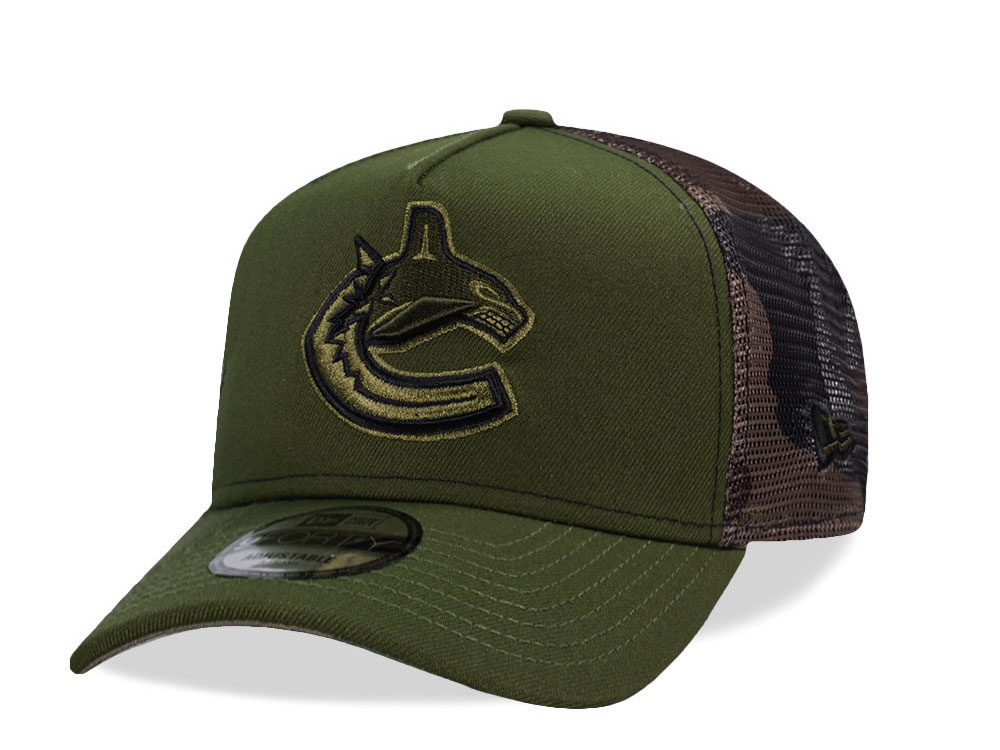 New Era Vancouver Canucks Green Camo Trucker Edition 9Forty A Frame Snapback Gorra