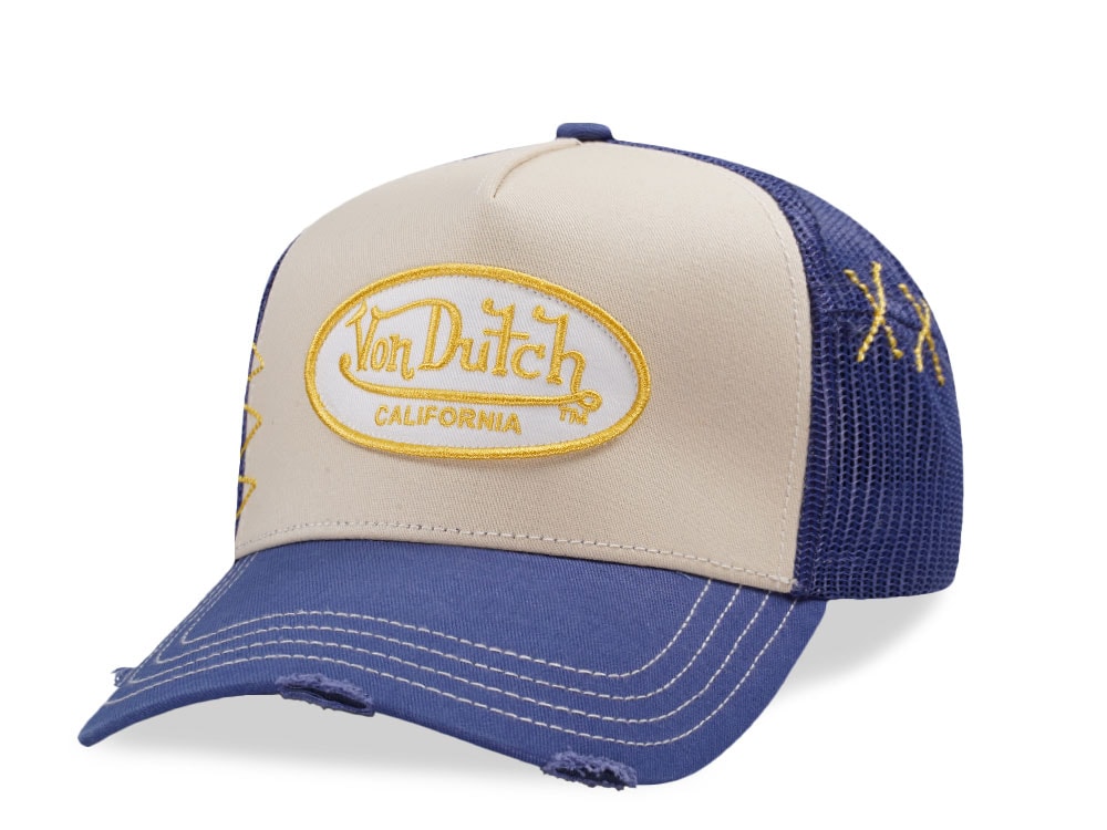 Von Dutch Oval Patch Distressed Two Tone Trucker Snapback Gorra