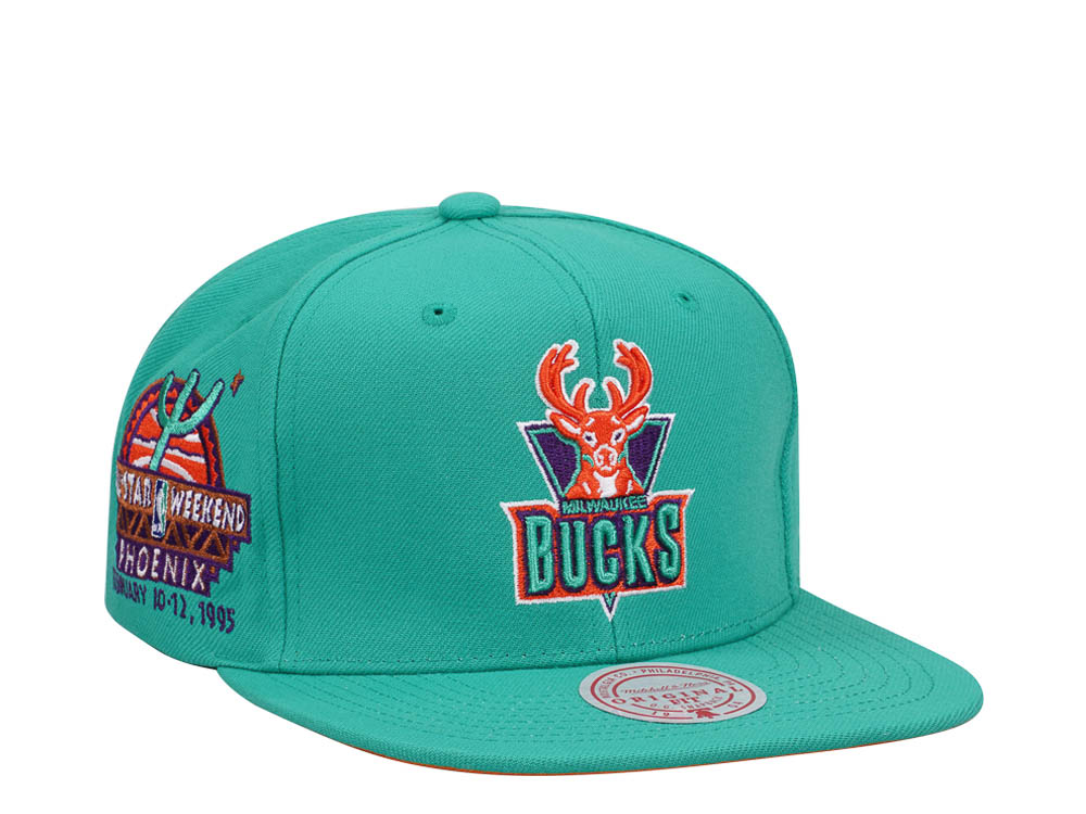 Mitchell & Ness Milwaukee Bucks Desert Green Hardwood Classic All Star Weekend Snapback Gorra