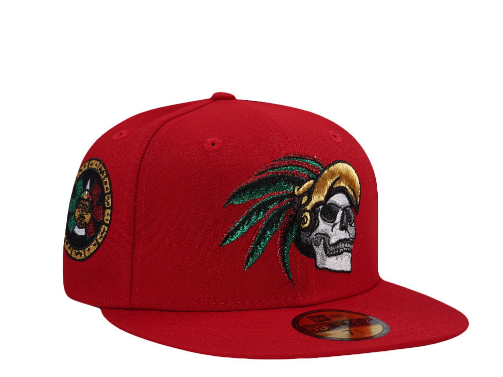 New Era Mexico Aztec Skull Warrior Metallic Red Prime Edition 59Fifty Fitted Gorra