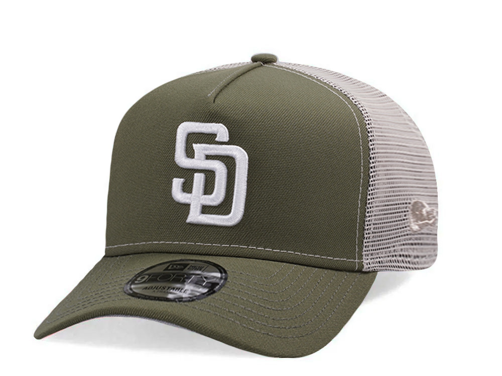 New Era San Diego Padres New Olive Prime Edition 9Forty A Frame Trucker Snapback Gorra