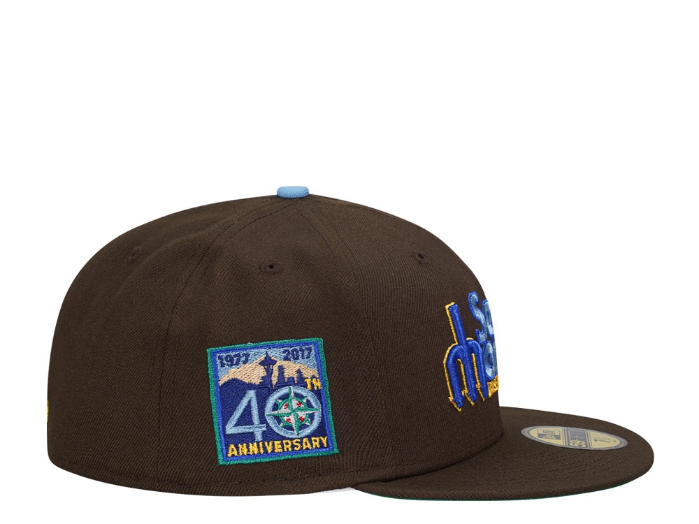 New Era Seattle Mariners 40th Anniversary Chocolate Script Throwback Edition 59Fifty Fitted Gorra