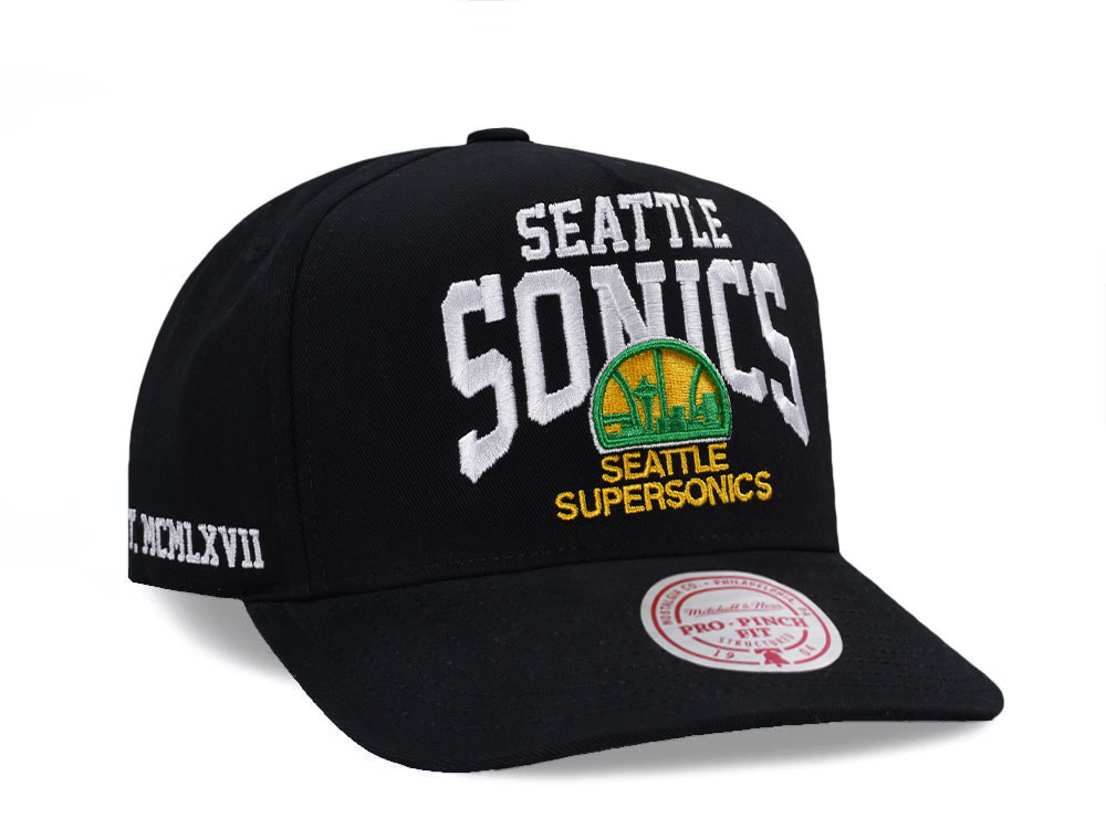 Mitchell & Ness Seattle SuperSonics Black Pro Pinch Fit Snapback Gorra