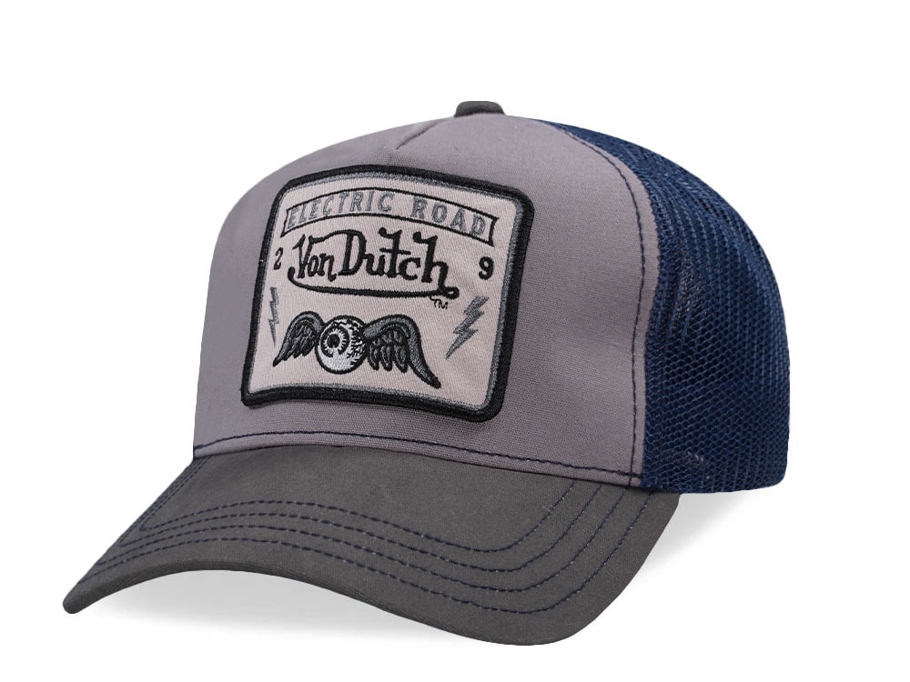 Von Dutch Electric Road Square Patch Gray Trucker Snapback Gorra