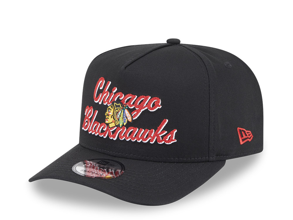 New Era Chicago Blackhawks Chainstitch Black 9Fifty A Frame Snapback Gorra