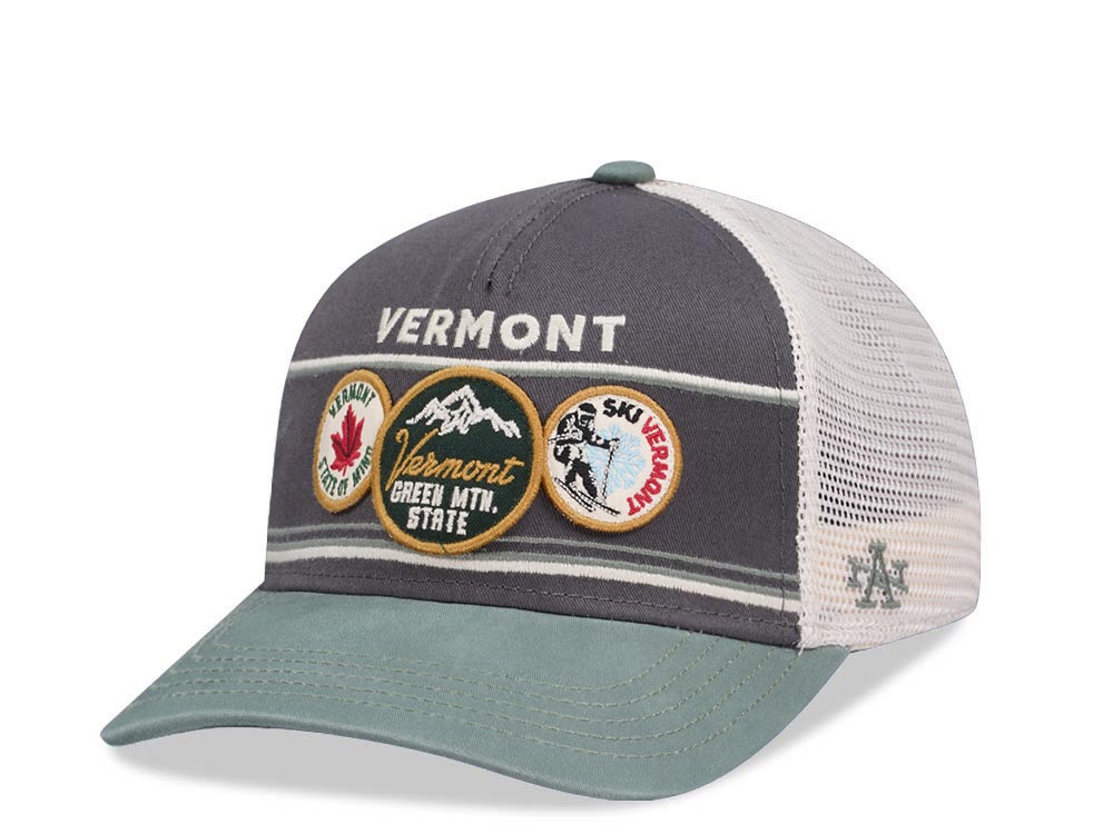 American Needle Vermont Domino Ivory Cool Gray Cedar Trucker Snapback Gorra