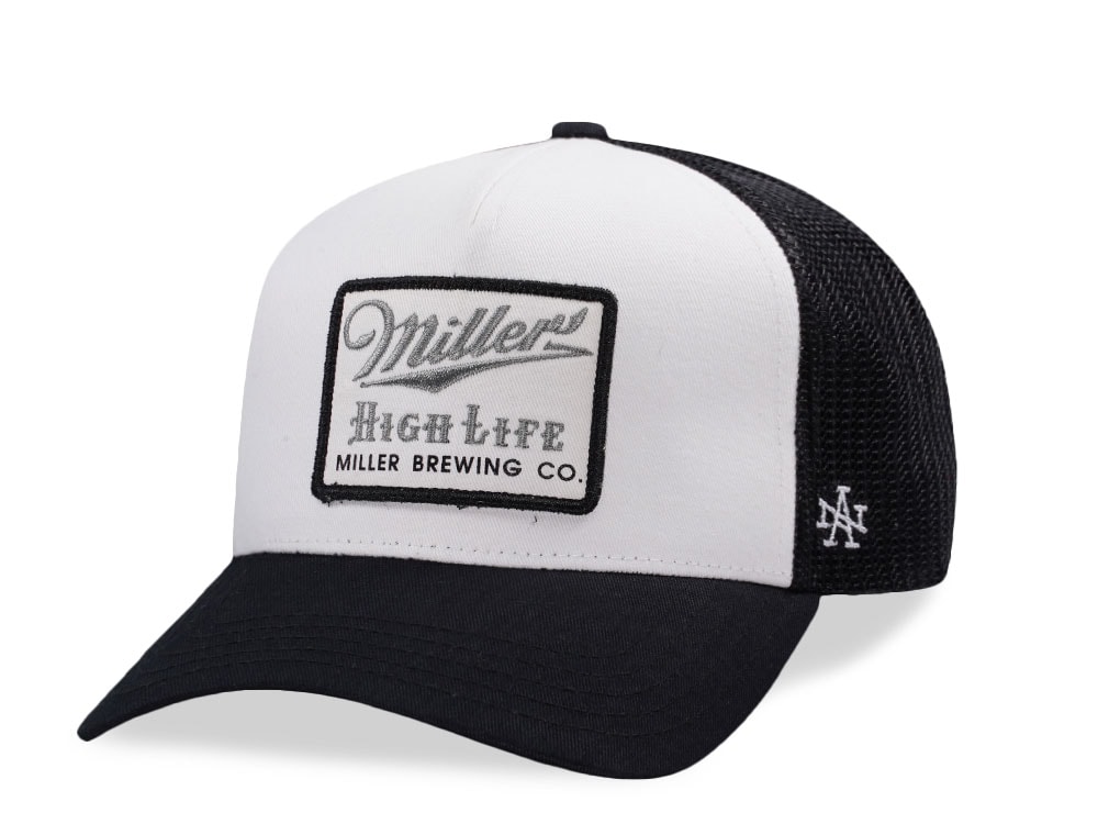 American Needle Miller High Life White And Black Valin Edition Trucker Snapback Gorra