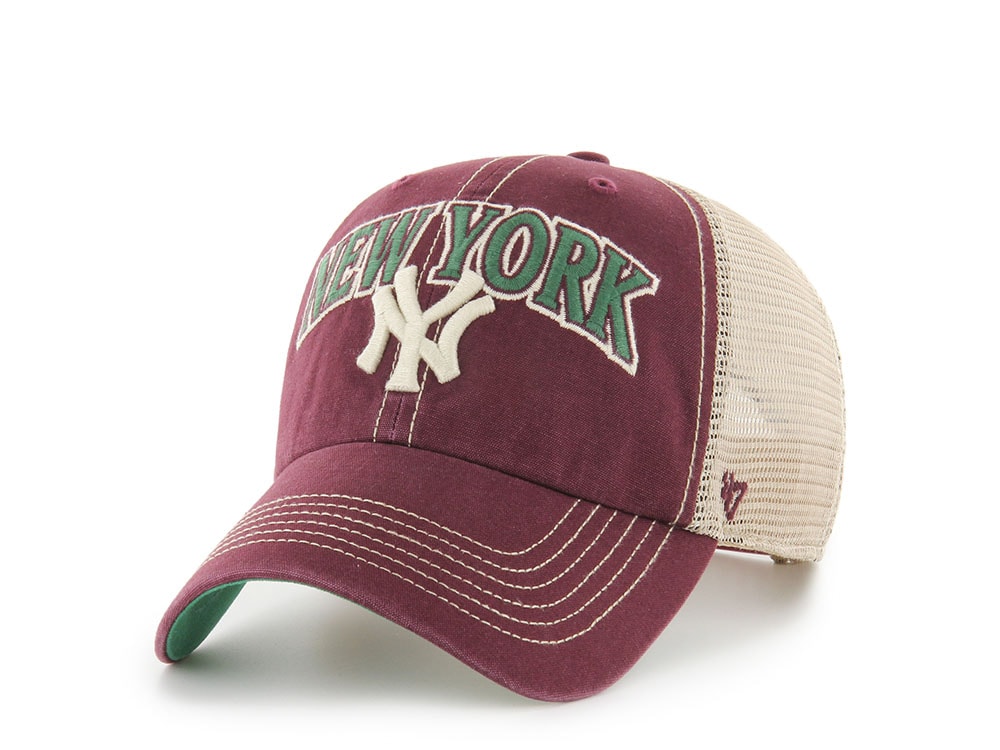 47Brand New York Yankees Dark Maroon Tuscaloosa Edition Trucker Clean Up Snapback Gorra