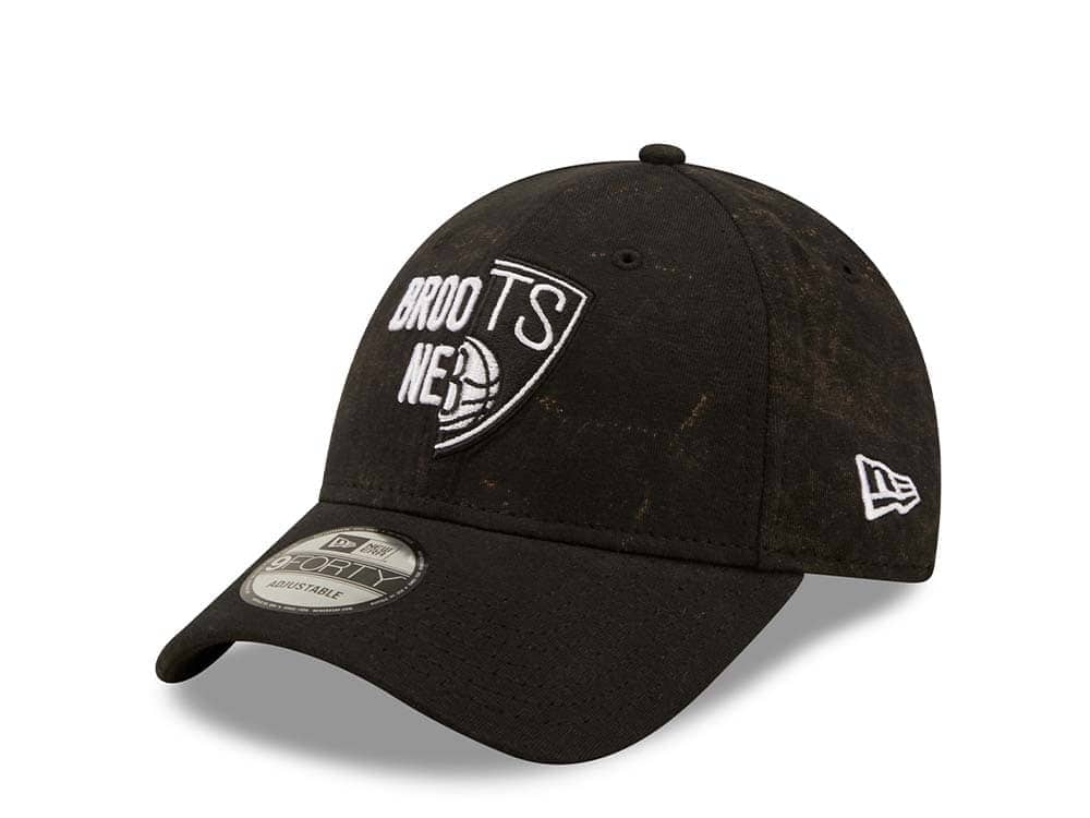 New Era Brooklyn Nets Washed Pack Black Adjustable 9Forty Strapback Gorra
