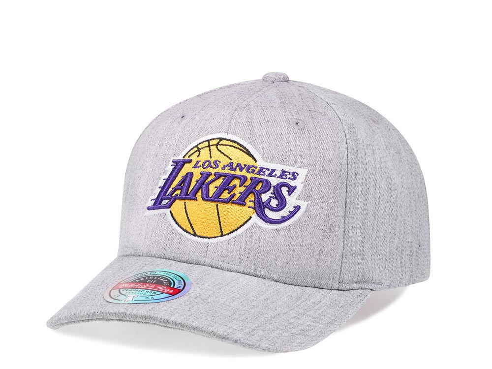 Mitchell & Ness Los Angeles Lakers Heather Gray Red Line Solid Flex Snapback Gorra