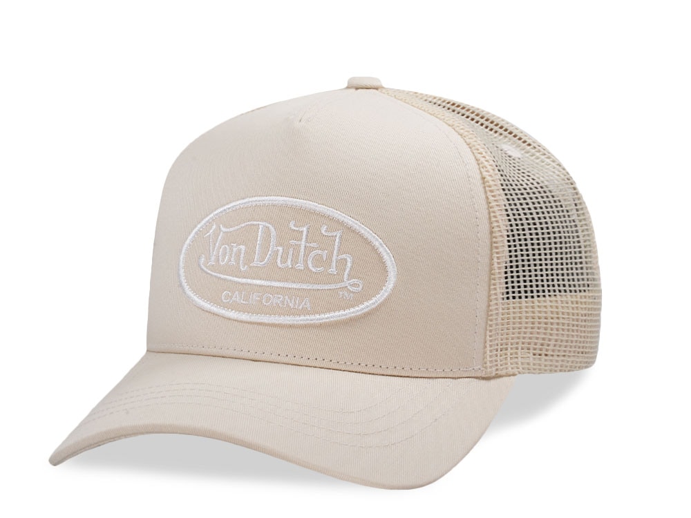 Von Dutch Oval Patch Beige Trucker Strapback Gorra