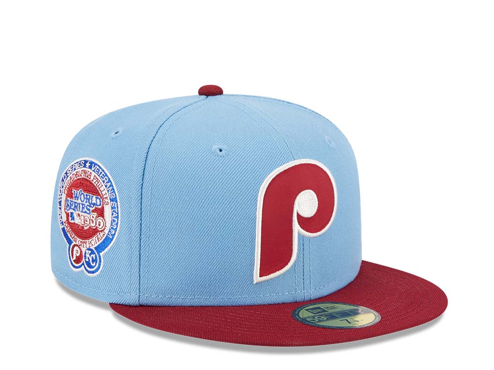 New Era Philadelphia Phillies World Series 1980 Powder Blues Sky Throwback Two Tone Edition 59Fifty Fitted Gorra