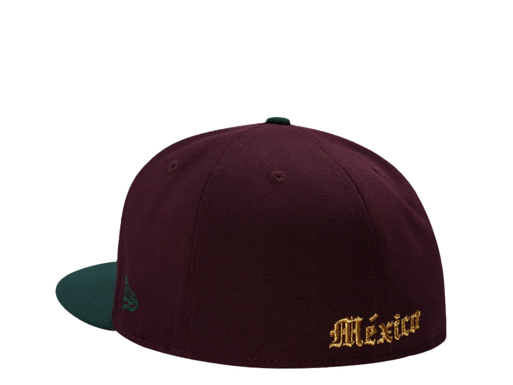 New Era Mexico Aztec Warrior Mask Maroon Edition 59Fifty Fitted Gorra