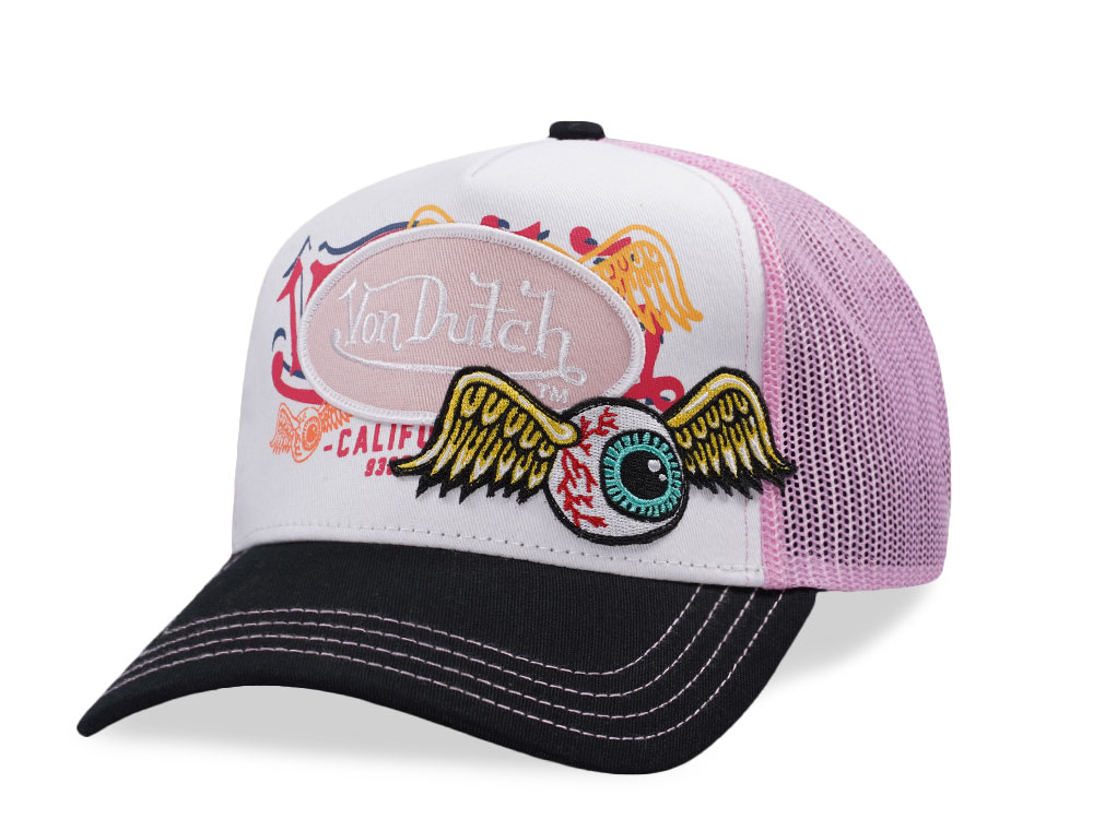 Von Dutch Oval Patch Flying Eye Pink Trucker Snapback Gorra