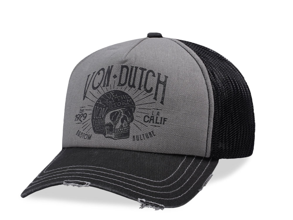 Von Dutch Screen Print Gray Black Trucker Snapback Gorra
