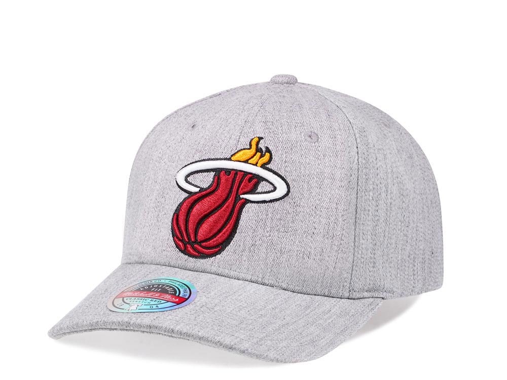 Mitchell & Ness Miami Heat Heather Gray Red Line Solid Flex Snapback Gorra
