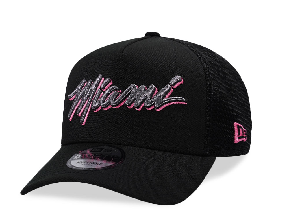 New Era Miami Heat Black Prime Edition 9Forty A Frame Trucker Snapback Gorra