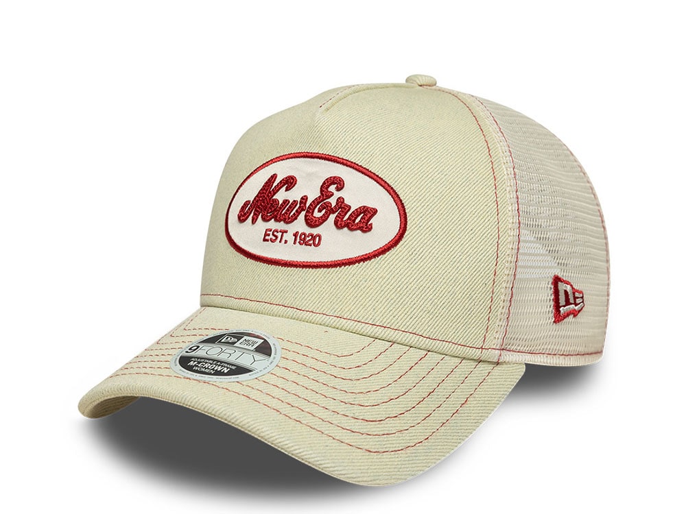 New Era Oval Patch Beige 9Forty Womens Trucker Snapback Gorra