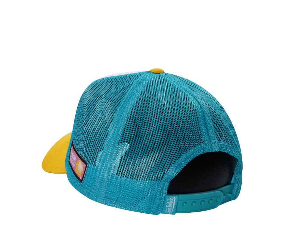 Von Dutch Surf Screen Print Teal Yellow Trucker Snapback Gorra