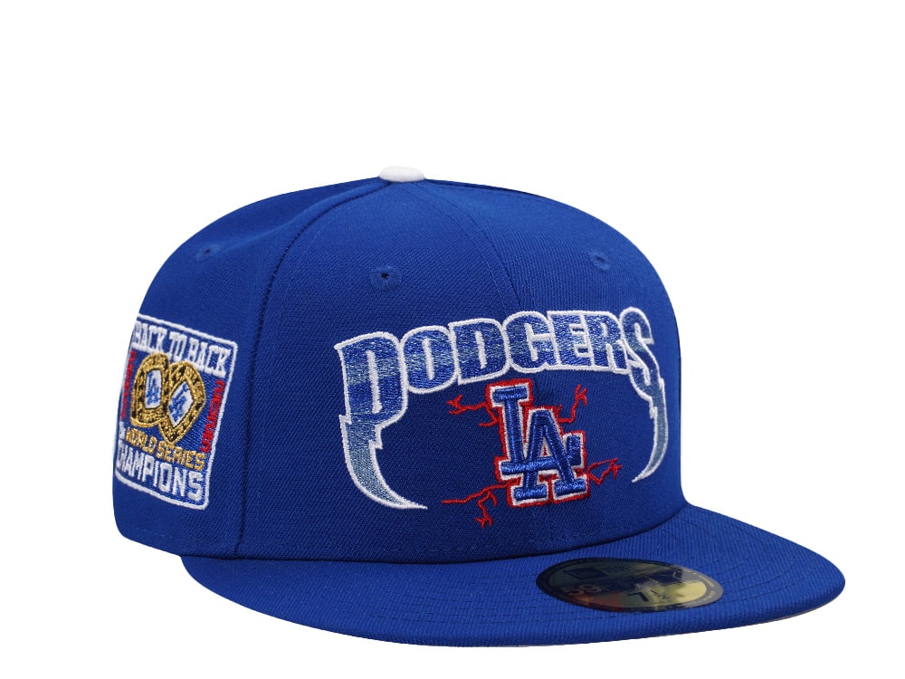 New Era Los Angeles Dodgers Back to Back Champions Metallic Royal Blue Prime Edition 59Fifty Fitted Gorra