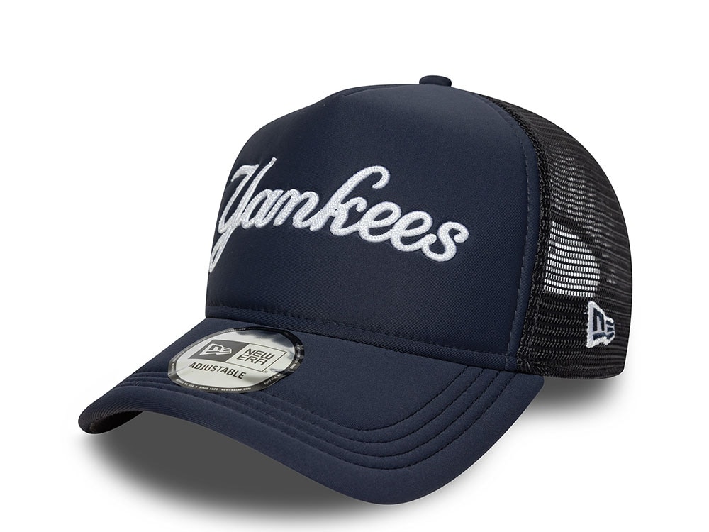 New Era New York Yankees Script Navy 9Forty A Frame Trucker Snapback Gorra