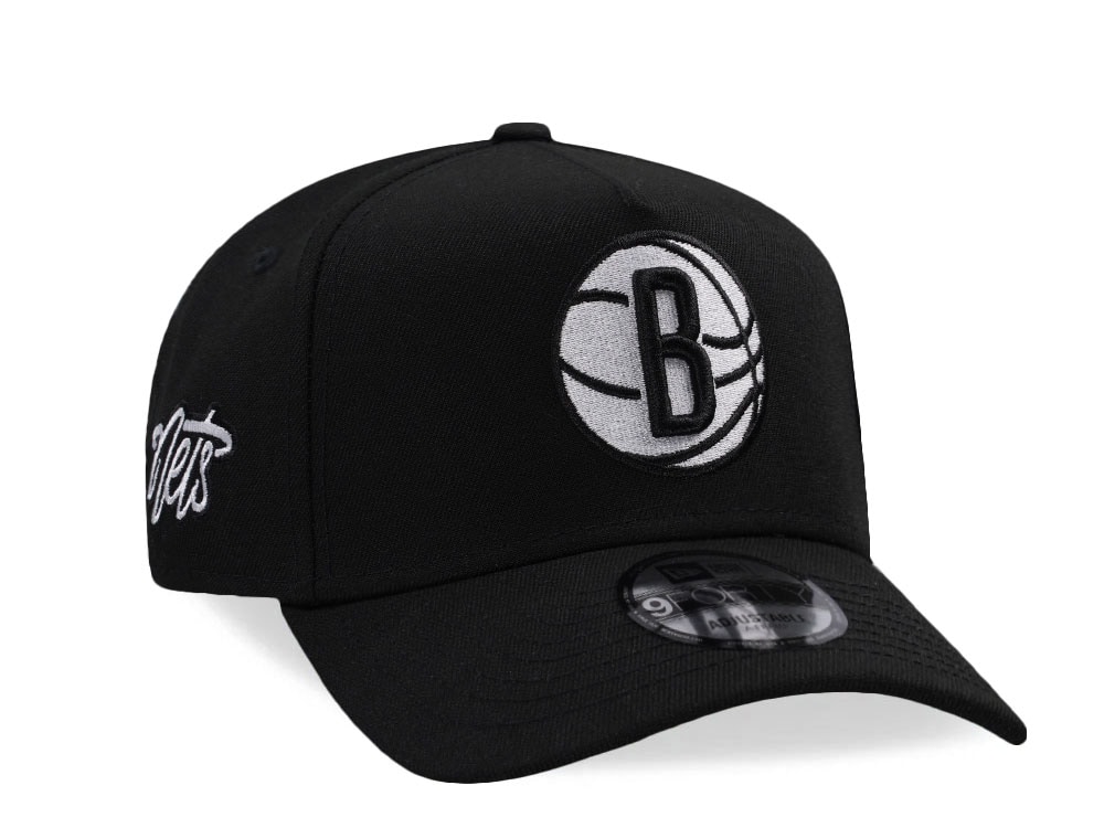 New Era Brooklyn Nets Script Black Prime Edition 9Forty A Frame Snapback Gorra