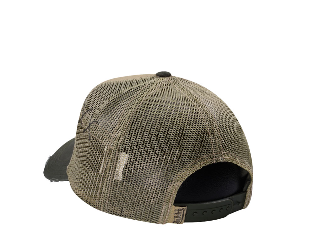 Von Dutch Oval Patch Beige Olive Trucker Snapback Gorra