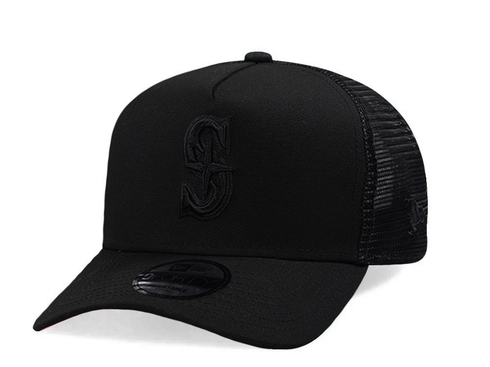 New Era Seattle Mariners Black On Black Edition 9Forty A Frame Trucker Snapback Gorra