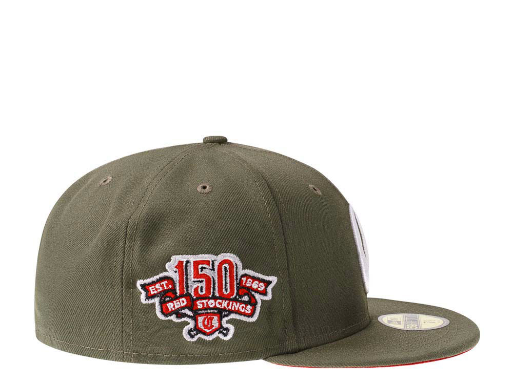 New Era Cincinnati Reds 150th Anniversary Olive Red Edition 59Fifty Fitted Gorra