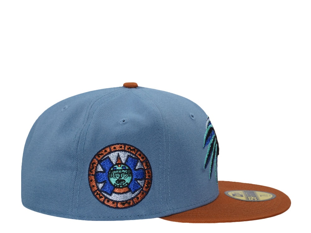 New Era Mexico Aztec Skull Warrior Sky Blue Two Tone Edition 59Fifty Fitted Gorra