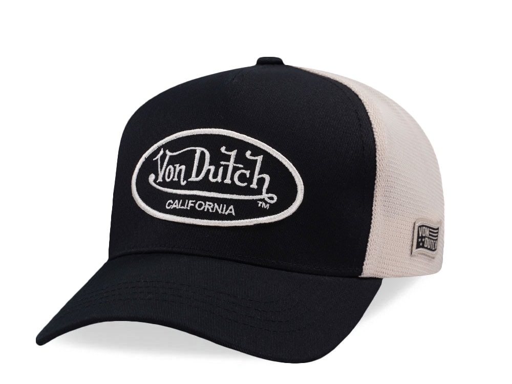 Von Dutch Embroidered Oval Patch Black Trucker Strapback Gorra