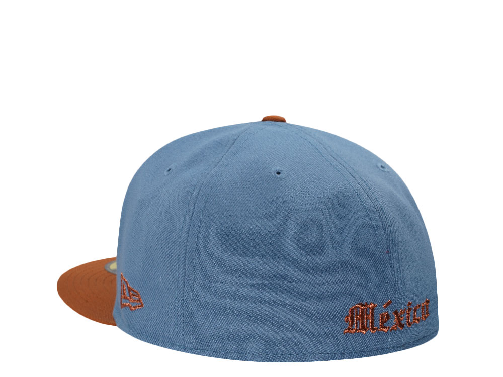 New Era Mexico Aztec Skull Warrior Sky Blue Two Tone Edition 59Fifty Fitted Gorra