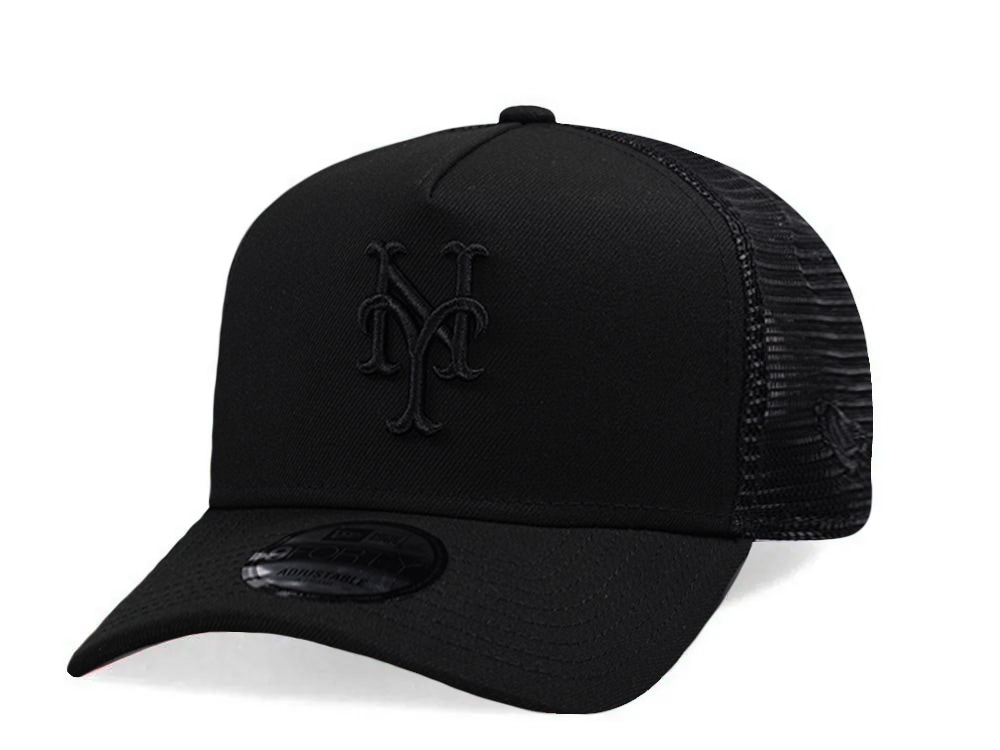 New Era New York Mets Black On Black Edition 9Forty A Frame Trucker Snapback Gorra