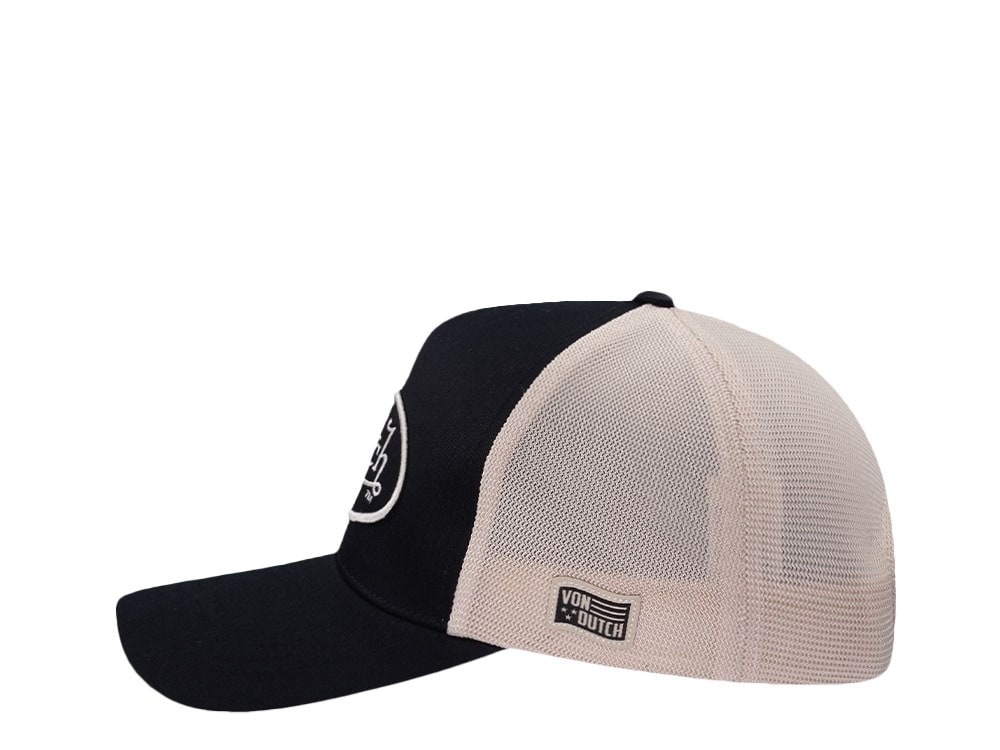Von Dutch Embroidered Oval Patch Black Trucker Strapback Gorra