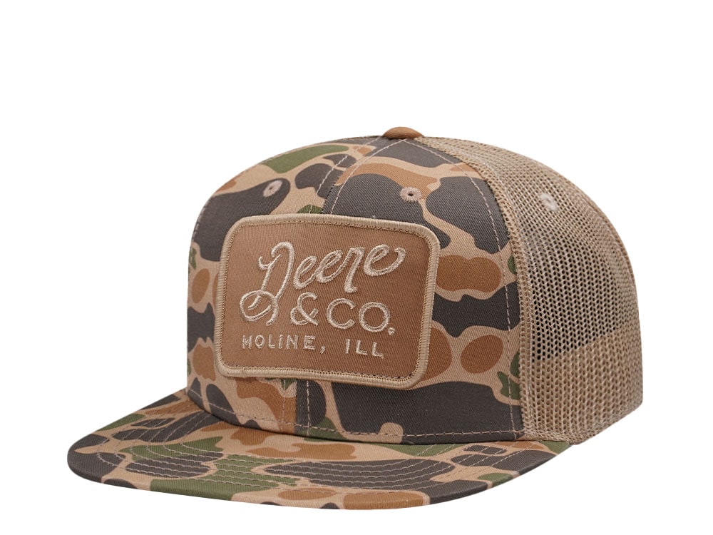 John Deere Square Patch Camo Khaki Trucker Snapback Gorra