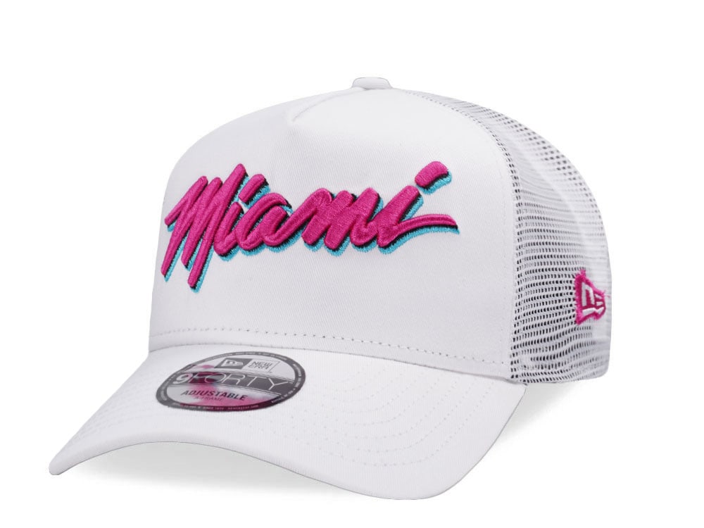 New Era Miami Heat White Summer Trucker Edition 9Forty A Frame Snapback Gorra