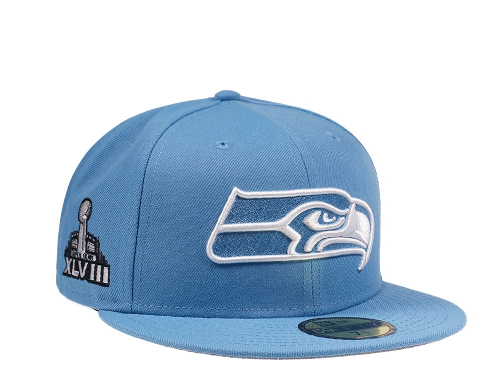 New Era Seattle Seahawks Super Bowl XLVIII Sky Blue Edition 59Fifty Fitted Gorra